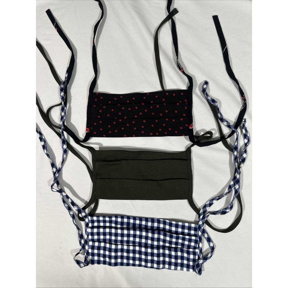 NEW Reformation Face Mask [ 3 Piece ] Blue Gingham + Dots‎ + Olive Green #T2186